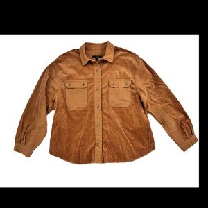 Forever 21 Womens Rust Burnt Orange Corduroy Long Sleeve Collared Shirt Jacket M